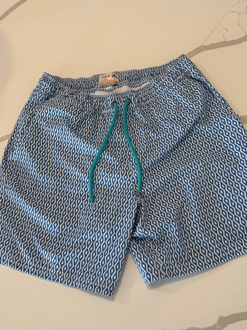 J. Crew Blue Swim Shorts with Teal Drawstring